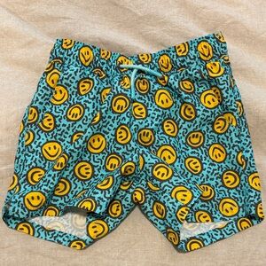 art class Kids Swim Trunks with Yellow and Blue Smiley Print